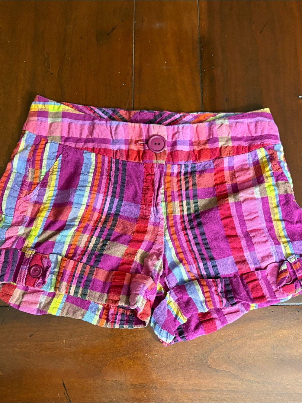 Forever 21 Pink Plaid Multicolor Button-Front Shorts